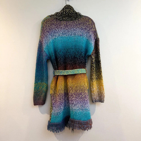 Greylin Rainbow Colorful Knit Fringe Bohemian Preppy Cardigan Tie Waist Cardigan - Picture 9 of 9